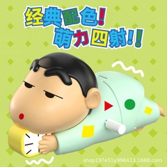 mô hình shin bút chì nằm bò chạy cót áo xanh nhạt - cao : 5.5cm dài 10cm - figure shin - hộp màu N1