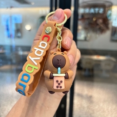Móc Khóa capybara uống trà sữa - Dây móc dài : 10cm - Mô Hình Cao : 6cm - Nặng 50gram - Bọc Túi K77-T8-S7