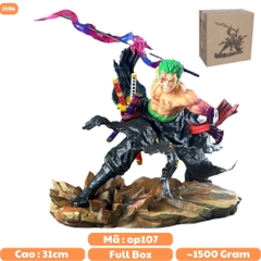 Mô Hình OnePiece Zoro đẫm máu chiến đấu - Cao 31cm - nặng 1kg5 + Box Bìa - hộp xốp + Phụ kiện đi kèm gồm có 1 kiếm + 2 đầu thay thế - Figure OnePiece - Có Hộp N1-K42-T5-S1