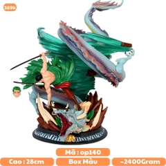 Mô Hình OnePiece Zoro rồng lốc xoáy - cao 28cm - rộng 25cm - nặng 2kg4 - phụ kiện : 3 kiếm + 2 đầu - Figure OnePiece - Có Hộp - N3-T5