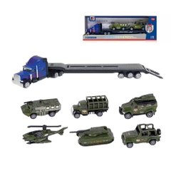 Mô Hình xe container chở xe quân sự , tỉ lệ 1:64, chất liệu hợp kim và nhựa - Dài 29cm - rộng 4.8cm  - cao 9cm - SKU : oto-QZ635-A -( Vat : 003-01-35 ) -
