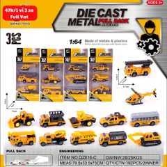 Bộ 3 xe phương tiện công trình xây dựng hợp kim , tỉ lệ 1:64 - Dài 8.7cm - rộng 3.2cm - cao 4.6cm- SKU : oto-QZ616-C - ( Vat : 003-03-30 )