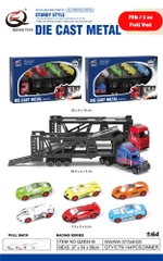 Mô Hình container chở xe hỗn hợp hợp kim , tỉ lệ 1:64 - Dài 29.5cm - rộng 4cm - cao 5cm- SKU : oto-QZ634-B - ( Vat : 003-01-50 ) - T4