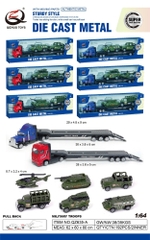 Mô Hình xe container chở xe quân sự , tỉ lệ 1:64, chất liệu hợp kim và nhựa - Dài 29cm - rộng 4.8cm  - cao 9cm - SKU : oto-QZ635-A -( Vat : 003-01-35 ) -