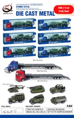 Mô Hình xe container chở xe quân sự , tỉ lệ 1:64, chất liệu hợp kim và nhựa - Dài 29cm - rộng 4.8cm  - cao 9cm - SKU : oto-QZ635-A -( Vat : 003-01-35 ) -