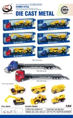 Mô Hình xe container chở xe xây dựng , tỉ lệ 1:64, chất liệu hợp kim và nhựa - Dài 29cm - rộng 4.8cm - cao 9cm - SKU : oto-QZ635-C -( Vat : 003-01-35 ) - T4