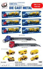Mô Hình xe container chở xe xây dựng , tỉ lệ 1:64, chất liệu hợp kim và nhựa - Dài 29cm - rộng 4.8cm - cao 9cm - SKU : oto-QZ635-C -( Vat : 003-01-35 ) - T4