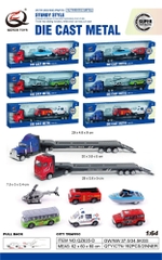 Mô Hình xe container chở xe con và máy bay trực thăng ( Ngẫu Nhiên ) , tỉ lệ 1:64, chất liệu hợp kim và nhựa - Dài 29cm - rộng 4.8cm  - cao 9cm - SKU : oto-QZ635-D - ( Vat : 003-01-35 )