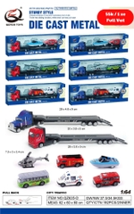 Mô Hình xe container chở xe con và máy bay trực thăng ( Ngẫu Nhiên ) , tỉ lệ 1:64, chất liệu hợp kim và nhựa - Dài 29cm - rộng 4.8cm  - cao 9cm - SKU : oto-QZ635-D - ( Vat : 003-01-35 )