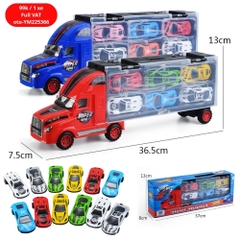 Mô Hình xe container chở xe 2 màu Đỏ Xanh - SKU : oto-YM225366 ( VAT 003-01-50 )