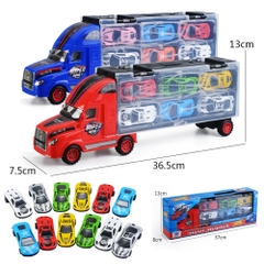 Mô Hình xe container chở xe 2 màu Đỏ Xanh - SKU : oto-YM225366 ( VAT 003-01-50 )