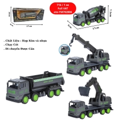 Mô Hình 4 loại Xe công trình xanh đen , chất liệu hợp kim và nhựa - Dài 17cm - rộng 5cm - cao 7.5cm - SKU : oto-YM702806 - ( VAT 003-02-40 )