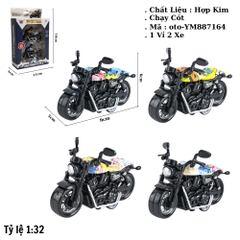 Mô Hình 1 vỉ 2 Xe harley , Tỉ Lệ 1:32 - bánh sau chạy cót - Dài 9cm - rộng 5cm - cao 6cm - nặng : 300gram - FULL BOX : box màu SKU : oto-YM887164  ( VAT 003-08-30 )- K183B3 - K55-T4-S7