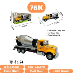 Mô Hình xe trộn bê tông tỉ lệ 1:24 Hợp kim có thể mở cửa - bánh sau chạy cót - Dài 25cm - rộng 7cm - cao 10cm - nặng : 500gram - FULL BOX : box màu SKU : oto270