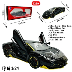 Mô Hình Xe Lamboghini 1:24 đen Hợp kim có thể mở cửa - bánh sau chạy cót - Có tiếng - đèn pha sáng - Dài 20.5cm - rộng 9.5cm - cao 5cm - nặng : 500gram - FULL BOX : box màu SKU : oto121 - (VAT: 003-01-150) - K63-T3-S1