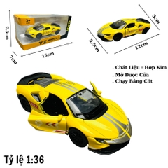 Mô Hình xe Mclaren vàng có họa tiết tỉ lệ 1:36 Hợp kim có thể mở cửa - bánh sau chạy cót - Dài 12cm - rộng 5.5cm - cao 3cm nặng : 200gram - FULL BOX : box màu SKU : oto189