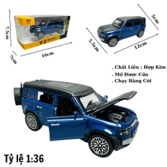 Mô Hình xe Land Rover Defender xanh tỉ lệ 1:36 Hợp kim có thể mở cửa - bánh sau chạy cót - Dài 12cm - rộng 5.5cm - cao 5cm nặng : 200gram - FULL BOX : box màu SKU : oto195