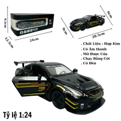 Mô Hình Nissan xe đua đen tỉ lệ 1:24 Hợp kim có thể mở cửa - bánh sau chạy cót - Dài 20.5cm - rộng 9cm - cao 6cm - nặng : 1000gram - FULL BOX : box màu SKU : oto286 N3-K12-T2-S4