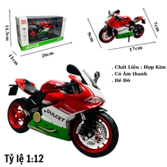 Mô Hình Xe máy ducati Đỏ Xanh 1:12 Hợp kim - Có tiếng - đèn pha sáng - Dài 17cm - rộng 7cm - cao 9cm - nặng ~ 700gram - FULL BOX : box màu SKU : oto215 - ( Vat : 003-95 )
