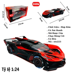 Mô Hình Xe bugati màu đỏ đen 1:24 Hợp kim - Có tiếng - đèn pha sáng - Dài 21cm - rộng 9cm - cao 5cm - nặng ~ 800gram - FULL BOX : box màu SKU : oto223 - (VAT: 003-01-180) - K69-T4-S9