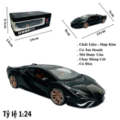 Mô Hình Xe lamborgini đen 1:24 Hợp kim - Có tiếng - đèn pha sáng - Dài 21cm - rộng 9cm - cao 5cm - nặng ~ 800gram - FULL BOX : box màu SKU : oto227 - N3-K6-T1-S2