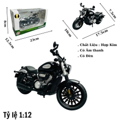 Mô Hình xe máy đen 1:12 Hợp kim - Có tiếng - đèn pha sáng - Dài 17.5cm - rộng 10cm - cao 7.5cm - nặng ~ 700gram - FULL BOX : box màu SKU : oto243 - K70-T4-S7