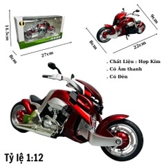 Mô Hình xe máy travertson v rex đỏ 1:12 Hợp kim - Có tiếng - đèn pha sáng - Dài 22cm - rộng 8cm - cao 9cm - nặng ~ 800gram - FULL BOX : box màu SKU : oto253 - ( Vat : 003-95 )