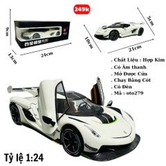 Mô Hình xe koenigsegg trắng tỉ lệ 1:24 Hợp kim có thể mở cửa - bánh sau chạy cót - Dài 21cm - rộng 10cm - cao 5cm - nặng : 800gram - FULL BOX : box màu SKU : oto279 - (VAT: 003-01-180) - K64-T5-S6