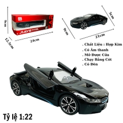 Mô Hình xe bmw i8 màu đen tỉ lệ 1:22 Hợp kim có thể mở cửa - bánh sau chạy cót - Dài 21cm - rộng 9cm - cao 5cm - nặng : 800gram - FULL BOX : box màu SKU : oto293 - N3-K8-T3-S4