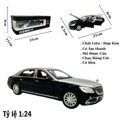 Mô Hình xe mẹc maybach đen xám tỉ lệ 1:24 Hợp kim có thể mở cửa - bánh sau chạy cót - Dài 21cm - rộng 9cm - cao 5cm - nặng : 1000gram - FULL BOX : box màu SKU : oto298 - (VAT: 003-01-180) -