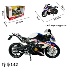 Mô Hình xe máy bmw s1000r xanh trắng 1:12 Hợp kim - Dài 17.5cm - rộng 6cm - cao 10cm - nặng ~ 700gram - FULL BOX : box màu SKU : oto338 - ( Vat : 003-95 )- K64-T5-S8