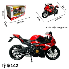 Mô Hình xe bmw đỏ đen s1000rr 1:12 Hợp kim - Dài 17.5cm - rộng 6cm - cao 10cm -  nặng ~ 700gram - FULL BOX : box màu SKU : oto339 - ( Vat : 003-95 )