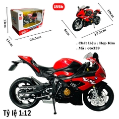 Mô Hình xe bmw đỏ đen s1000rr 1:12 Hợp kim - Dài 17.5cm - rộng 6cm - cao 10cm -  nặng ~ 700gram - FULL BOX : box màu SKU : oto339 - ( Vat : 003-95 )