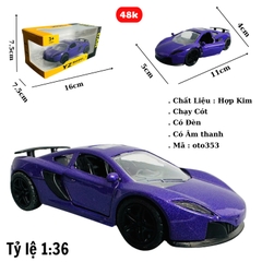 Mô Hình xe mclaren tím mới tỉ lệ 1:36 Hợp kim có thể mở cửa - bánh sau chạy cót - Dài 11cm - rộng 5cm - cao 4cm - nặng : 500gram - FULL BOX : box màu SKU : oto353 -( VAT : 003-01-35 )- K63-T2-S7