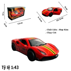 Mô Hình xe Ferrari đỏ sọc vàng tỉ lệ 1:43 Hợp kim có thể mở cửa - bánh sau chạy cót - Dài 10cm - cao 3cm - nặng 200gram - Figure Oto - FULL BOX : box màu - SKU : oto358 số1