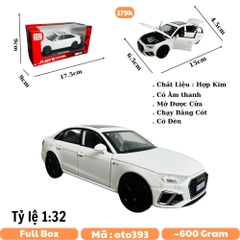Mô Hình xe audi trắng tỉ lệ 1:32 Hợp kim có thể mở cửa - bánh sau chạy cót - Dài 15cm - cao 4.5cm - nặng 600gram - Figure Oto - FULL BOX : box màu - SKU : oto393 - n3-k6-t4-s4