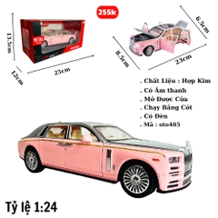 Mô Hình xe roll royce hồng tỉ lệ 1:24 Hợp kim có thể mở cửa - bánh sau chạy cót - Dài 23cm - cao 6.5cm - nặng 1000gram - Figure Oto - FULL BOX : box màu - SKU : oto405 - (VAT: 003-01-180) - K63-T3-S9
