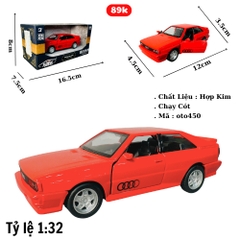 Mô Hình xe Audi Quattro 1980 đỏ tỉ lệ 1:32 Hợp kim có thể mở cửa - bánh sau chạy cót - Dài 12cm - rộng 4.5cm - cao 3.5cm - nặng : 300gram - FULL BOX : box màu SKU : oto450 - ( VAT 003-97 ) - K70-T4-S1