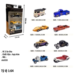 Mô Hình 1 Vỉ 3 Xe Oto Cổ , tỉ lệ 1:64 - Cao 18cm - rộng 4cm - ngang : 11cm - nặng : 400gram - box màu SKU : oto516 - 8850B -( VAT 003-96 ) - K55-T2-S1