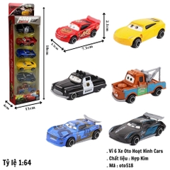Mô Hình 1 Vỉ 6 Xe Oto Hoạt Hình Cars  , tỉ lệ 1:64 - Cao 18cm - rộng 4cm - ngang : 11cm - nặng : 500gram - box màu SKU : oto518 - 829082 K58-T2-S8