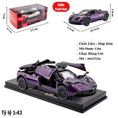 Mô Hình Xe Pagani Huayra tỉ lệ 1:43 Hợp kim có thể mở cửa - bánh sau chạy cót - Dài 10.5cm  - rộng 4.5cm - cao 2.6cm - FULL BOX : box màu SKU : oto552a - (VAT: 003-01-35) - K54-T2-S4