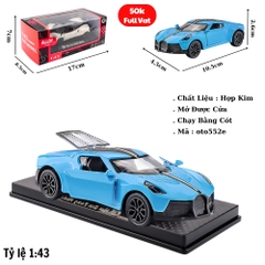 Mô Hình Xe Bugati chiron màu Xanh Trời tỉ lệ 1:43 Hợp kim có thể mở cửa - bánh sau chạy cót - Dài 10.5cm - rộng 4.5cm - cao 2.6cm - FULL BOX : box màu SKU : oto552e - (VAT: 003-01-35) - K54-T3-S6