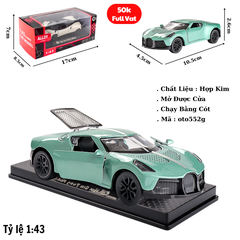 Mô Hình Xe Bugati chiron màu Xanh Ngọc tỉ lệ 1:43 Hợp kim có thể mở cửa - bánh sau chạy cót - Dài 10.5cm - rộng 4.5cm - cao 2.6cm - FULL BOX : box màu SKU : oto552g - (VAT: 003-01-35) - K54-T2-S6