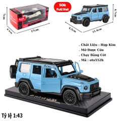 Mô Hình Xe Mẹc g63 xanh trời  tỉ lệ 1:43 Hợp kim có thể mở cửa - bánh sau chạy cót - Dài 11.4cm - rộng 4.5cm - cao 4.7cm - FULL BOX : box màu SKU : oto552h - (VAT: 003-01-35) - K54-T3-S2