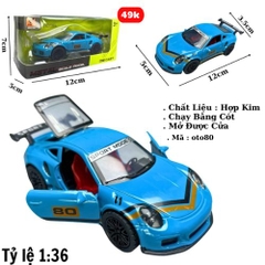 Mô Hình xe Porsche 911 màu xanh trời vạch vàng đen - tỉ lệ 1:36 Hợp kim có thể mở cửa - bánh sau chạy cót - Dài 12cm - rộng 5cm - cao 3.5cm - nặng : 200gram - FULL BOX : box màu - SKU : oto80 ( VAT : 003-01-35 ) - K65-T1-S8