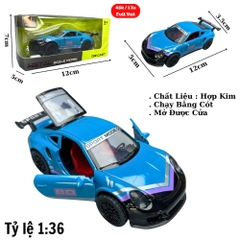 Mô Hình xe Porsche 911 màu xanh trời vạch tím đen - tỉ lệ 1:36 Hợp kim có thể mở cửa - bánh sau chạy cót - Dài 12cm - rộng 5cm - cao 3.5cm - nặng : 200gram - FULL BOX : box màu - SKU : oto81 ( VAT : 003-01-35 ) - K63-T1-S10