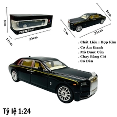 Mô Hình Xe Roll royce đen 1.24 Hợp kim có thể mở cửa - bánh sau chạy cót - Có tiếng - đèn pha sáng - Dài 21cm - rộng 7cm - cao 6cm - nặng ~ 1000gram - FULL BOX : box màu SKU : oto176 - (VAT: 003-01-180) - K65-T5-S9