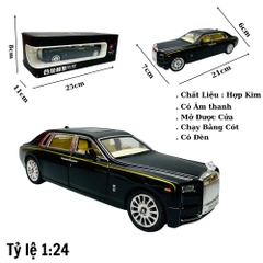 Mô Hình Xe Roll royce đen 1.24 Hợp kim có thể mở cửa - bánh sau chạy cót - Có tiếng - đèn pha sáng - Dài 21cm - rộng 7cm - cao 6cm - nặng ~ 1000gram - FULL BOX : box màu SKU : oto176