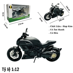 Mô Hình Xe Ducati Diavel V4 đen 1:12 Hợp kim - Có tiếng - đèn pha sáng - Dài 18cm - rộng 6cm - cao 10cm - nặng ~ 700gram - FULL BOX : box màu SKU : oto154