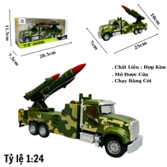 Mô Hình xe chở tên lửa tỉ lệ 1:24 Hợp kim có thể mở cửa - bánh sau chạy cót - Dài 25cm - rộng 7cm - cao 10cm - nặng : 500gram - FULL BOX : box màu SKU : oto275